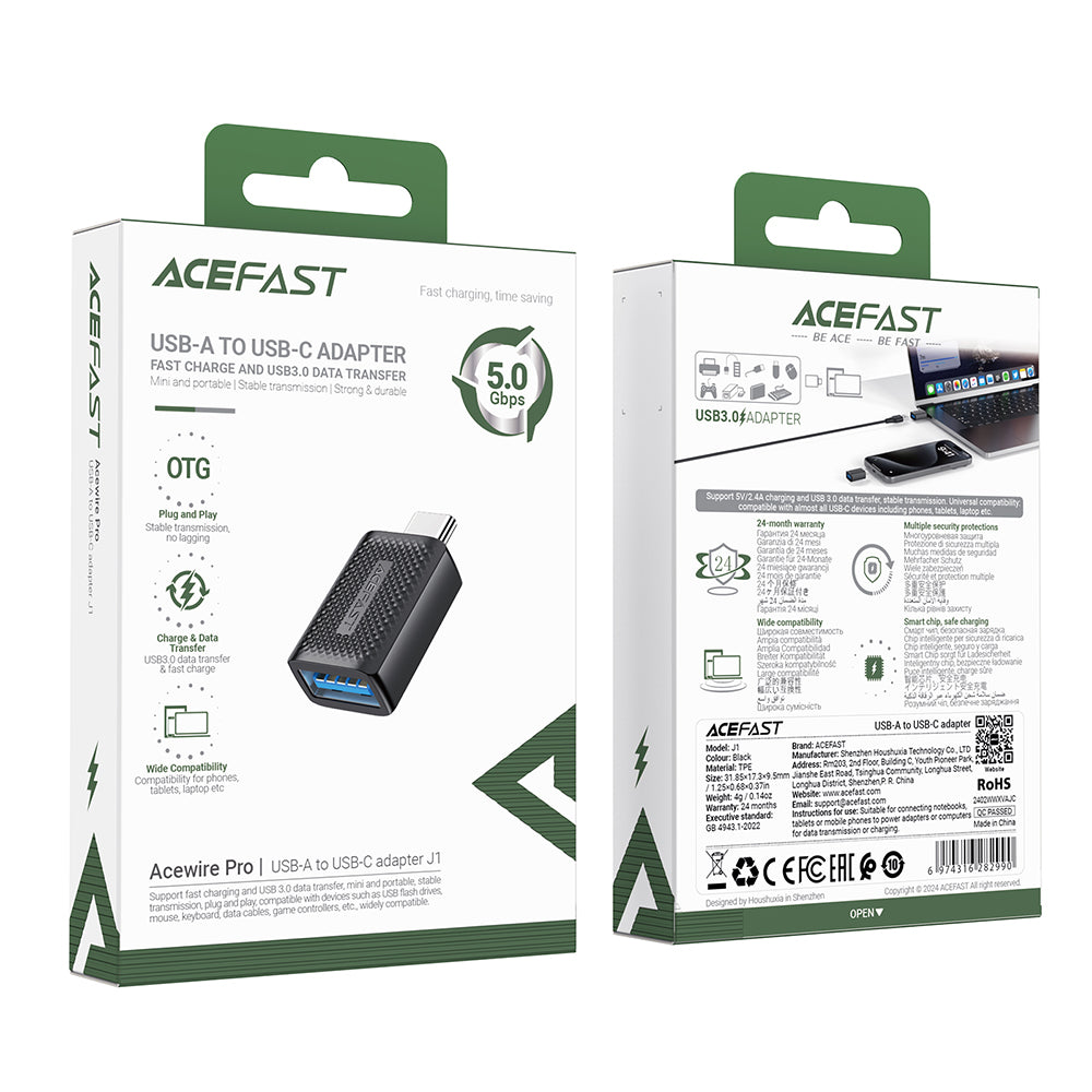 OTG Adapter USB-C - USB-A Acefast J1, Schwarz