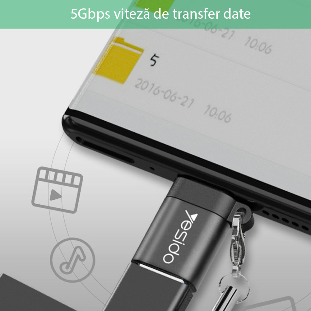 OTG Adapter USB-C - USB-A Yesido GS06, Schwarz