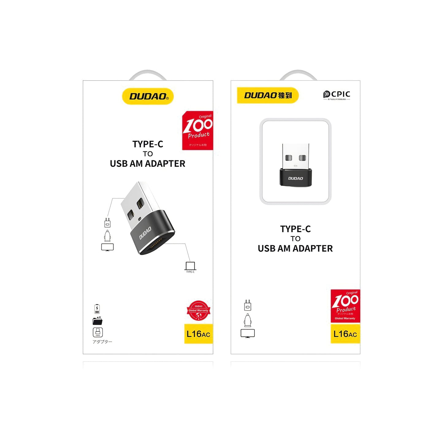 Adaptateur de données et de charge USB-C vers USB-A Dudao L16AC, noir