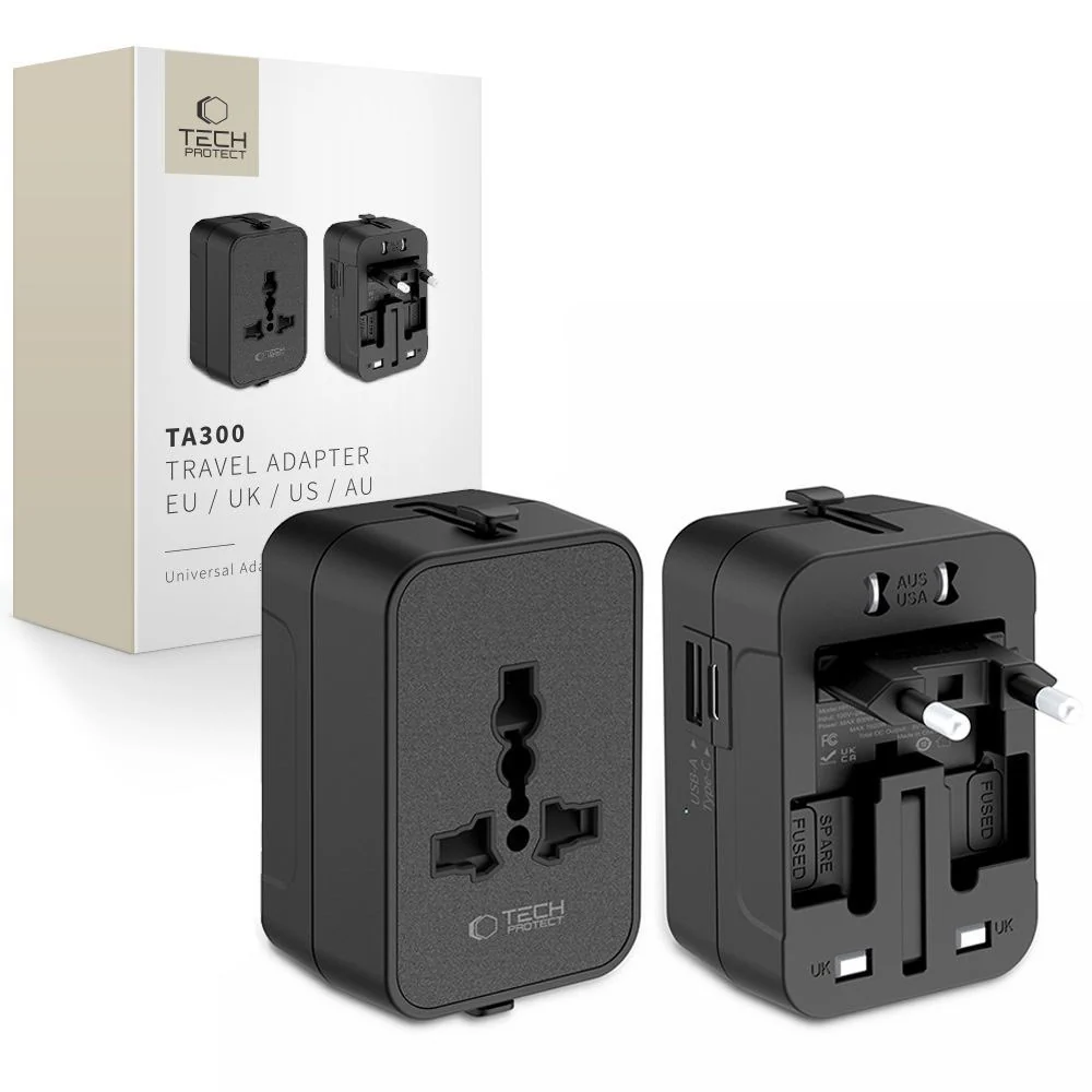 Adattatore di Rete Tech-Protect TA300 Travel EU / UK / US / AU, Nero