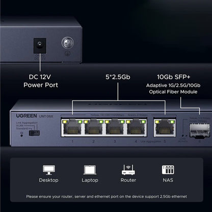 Switch di rete UGREEN 35048EU, 5 x RJ45, Grigio