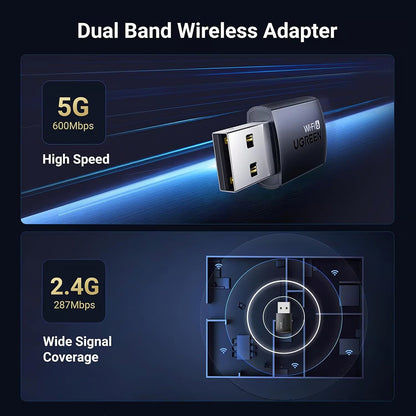 Adattatore Wireless UGREEN CM762 (35264), Dual Band, Wi-Fi 6, 600Mbps, Nero