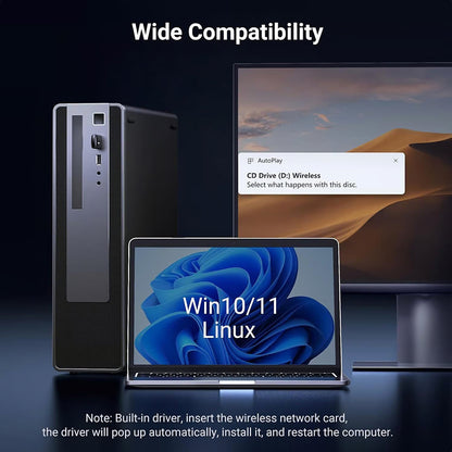 Adattatore Wireless UGREEN CM762 (35264), Dual Band, Wi-Fi 6, 600Mbps, Nero