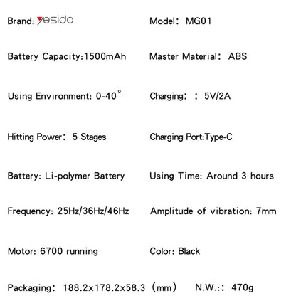 Appareil de massage Yesido MG01, Noir