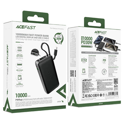 Batterie Externe Acefast M7, 10000mAh, 30W, QC + PD, 1 x USB-A - 2 x USB-C, Noire.