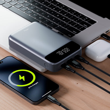 Batterie Externe Allity. APB-200 PocketPower, 19200mAh, 130W, QC + PD, 1 x USB-A - 2 x USB-C, Gris