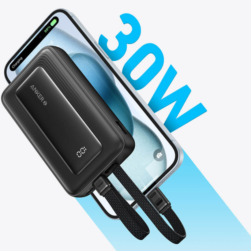 Externer Akku Anker PowerCore, 10000mAh, 30W, QC + PD, 1 x Lightning - 1 x USB-A - 2 x USB-C, Schwarz A1680G11