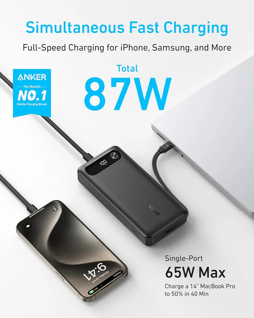 Externer Akku Anker PowerCore, 20000mAh, 87W, QC + PD, 1 x USB-A - 2 x USB-C, Schwarz A1383H11