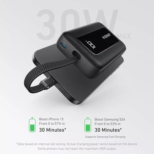 Externer Akku Anker Zolo, 20000mAh, 30W, QC + PD, 1 x USB-A - 2 x USB-C, Schwarz A1689H11