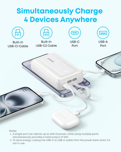 Power bank Anker Zolo, 20000 mAh, 45 W, QC + PD, 1 x USB-A - 3 x USB-C, Nero A110MH12