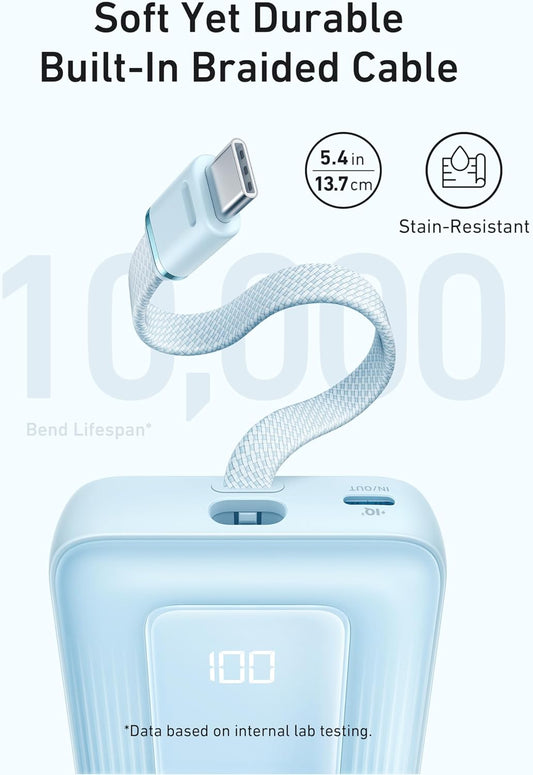 Batteria Esterna Anker Zolo, 10000mAh, 30W, QC + PD, 1 x USB-A - 2 x USB-C, Blu A1688031