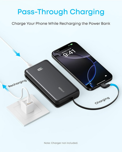 Externer Akku Anker Zolo, 10000mAh, 22.5W, QC + PD, 1 x USB-A - 2 x USB-C, Schwarz A110DH11