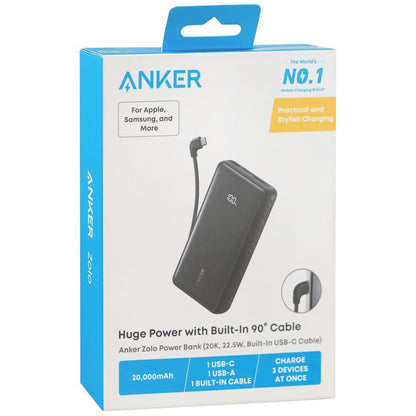 Batterie Externe Anker Zolo, 20000mAh, 22.5W, QC + PD, 1 x USB-A - 2 x USB-C, Noire A110EH11