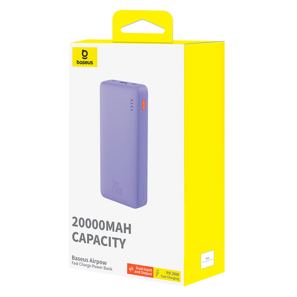 Externer Akku Baseus Airpow, 20000mAh, 20W, QC + PD, 1 x USB-A - 1 x USB-C, Lila P10022804513-00