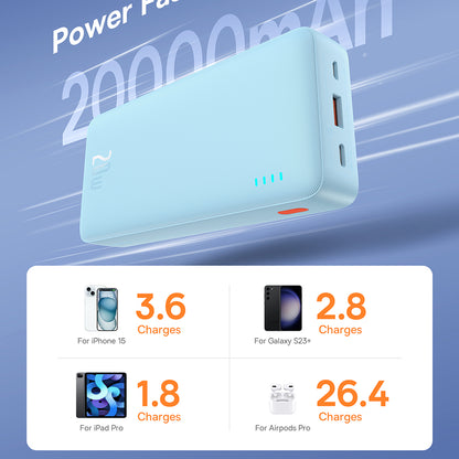 Batterie Externe Baseus Airpow, 20000mAh, 20W, QC + PD, 1 x USB-A - 1 x USB-C, Bleue P10022804313-00