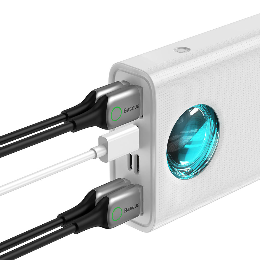 Externer Akku Baseus Amblight Digital Display, 30000mAh, 65W, QC + PD, 1 x USB-C - 4 x USB-A, Weiß PPLG000102