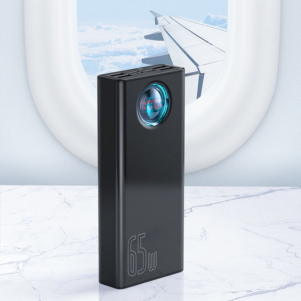 Externer Akku Baseus Amblight Digital Display, 30000mAh, 65W, QC + PD, 1 x USB-C - 4 x USB-A, Weiß PPLG000102