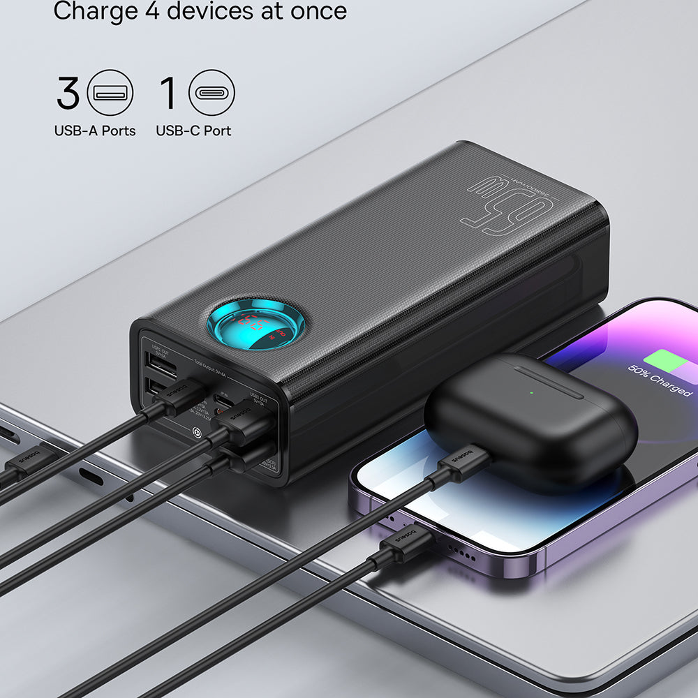 Batterie Externe Baseus Amblight à Affichage Numérique, 26800mAh, 65W, QC + PD, 1 x USB-C - 4 x USB-A, Noire P10022402113-00