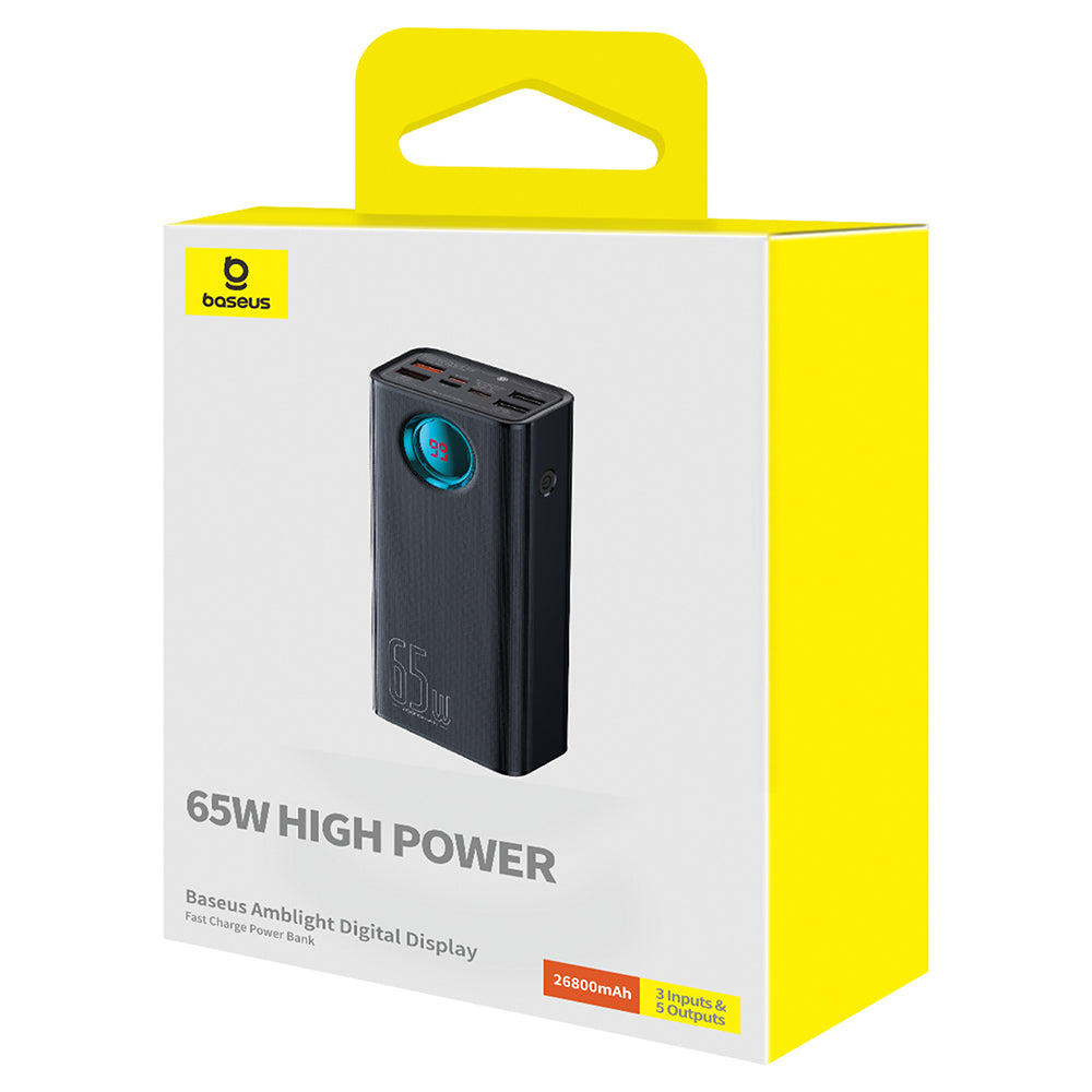 Batterie Externe Baseus Amblight à Affichage Numérique, 26800mAh, 65W, QC + PD, 1 x USB-C - 4 x USB-A, Noire P10022402113-00