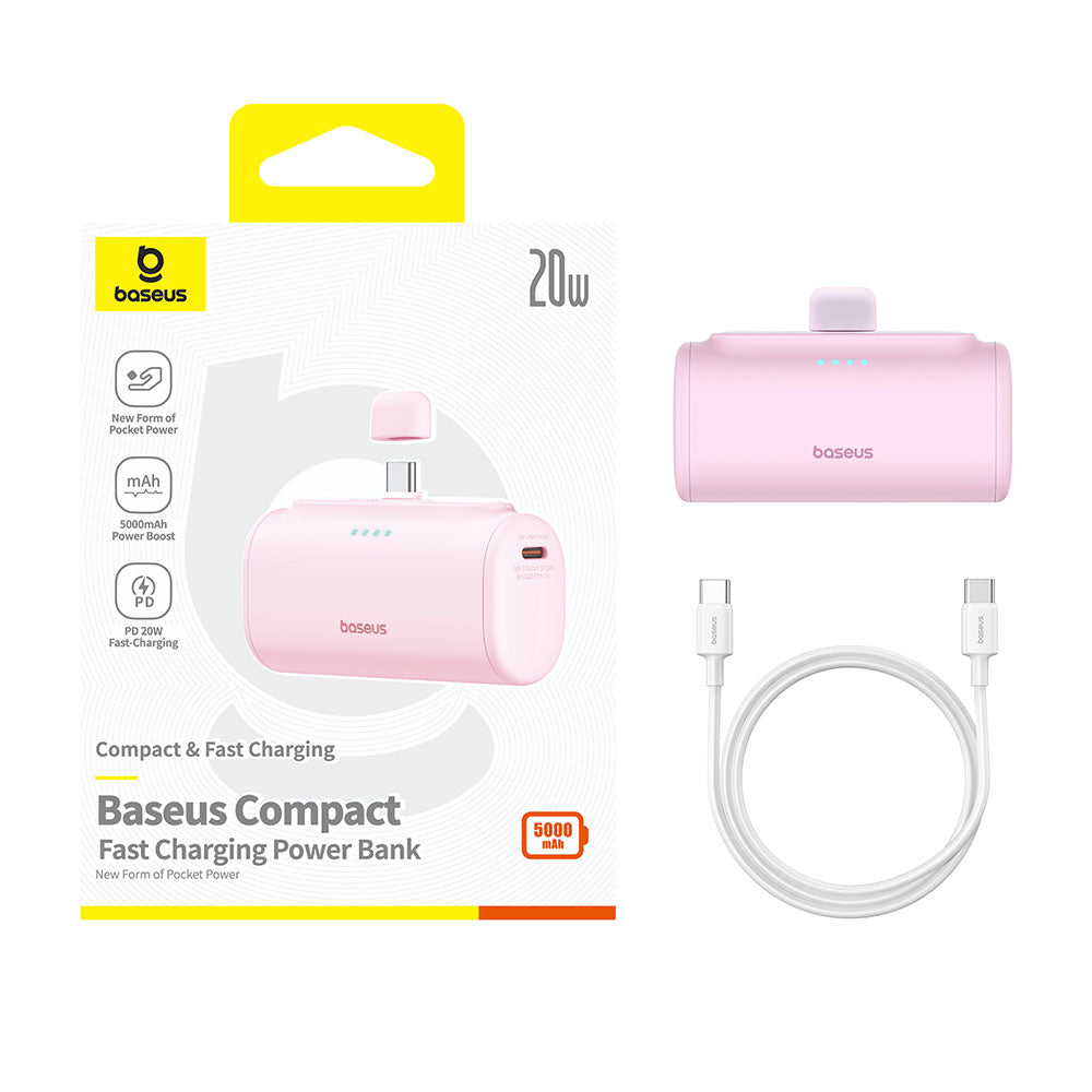 Batterie Externe Baseus Compact, 5000mAh, 20W, PD, 2 x USB-C, Rose P10068306413-00