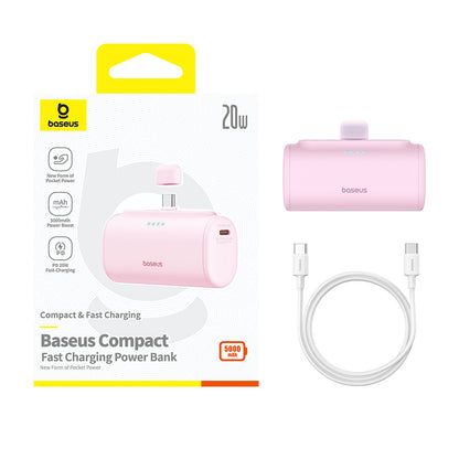 Batterie Externe Baseus Compact, 5000mAh, 20W, PD, 2 x USB-C, Rose P10068306413-00