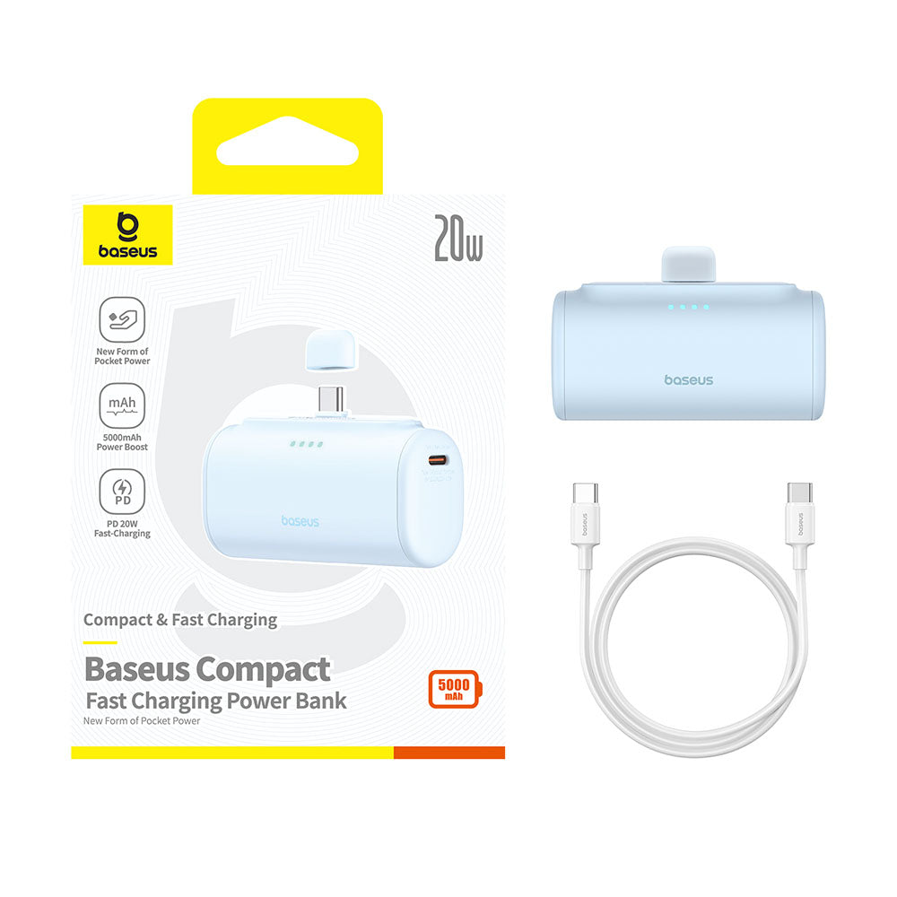 Batteria Esterna Baseus Compact, 5000mAh, 20W, PD, 2 x USB-C, Blu P10068306313-00