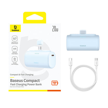 Batteria Esterna Baseus Compact, 5000mAh, 20W, PD, 2 x USB-C, Blu P10068306313-00