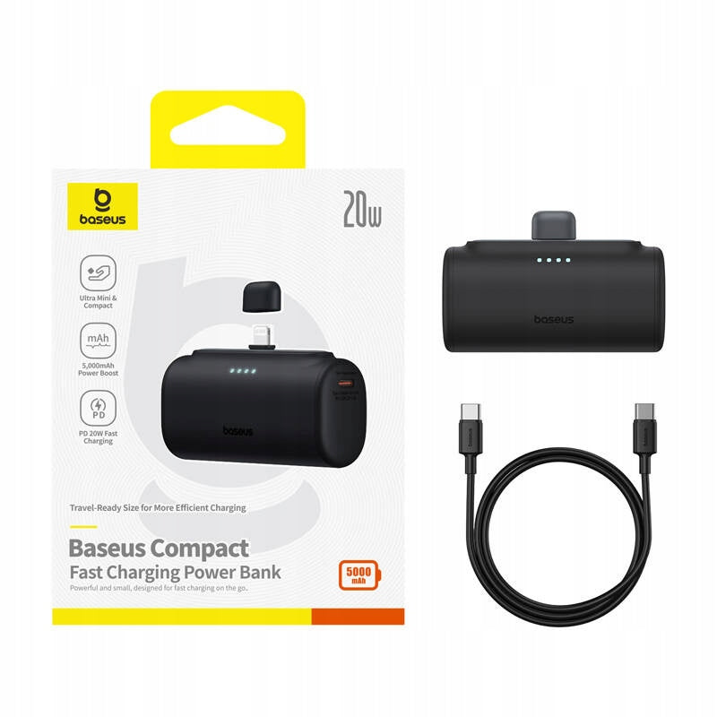 Batteria Esterna Baseus Compact, 5000mAh, 20W, PD, 1 x Lightning - 1 x USB-C, Nera P10068307113-00