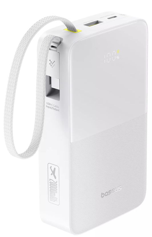 Externer Akku Baseus EnerFill Bipow2 Pro, 20000mAh, 22.5W, QC + PD, 1 x USB-A - 2 x USB-C, Weiß E0027700