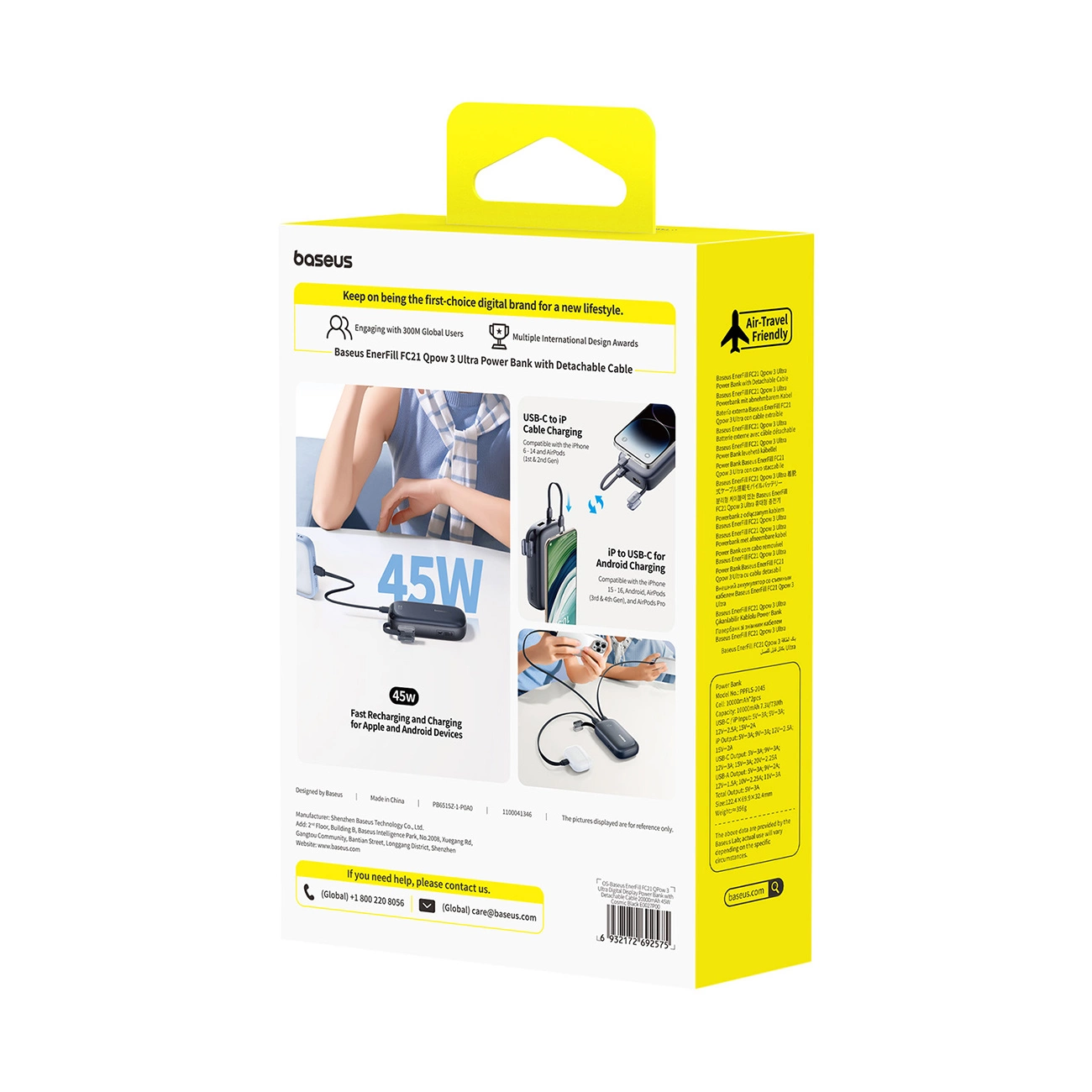 Batteria Esterna Baseus EnerFill FC21 QPow 3 Ultra, 20000mAh, 45W, QC + PD, 1 x USB-A - 1 x USB-C, Nera E0027P00