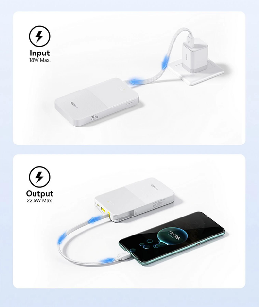 Batterie Externe Baseus EnerFill Bipow2 Pro, 10000mAh, 22.5W, QC + PD, 1 x USB-A - 2 x USB-C, Blanche E0027601