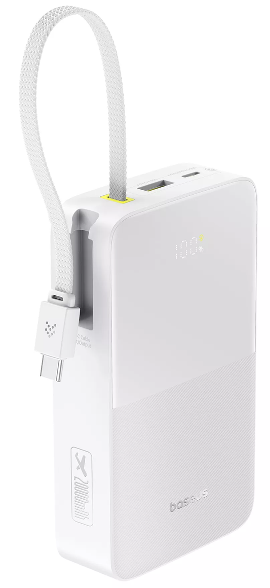 Batterie Externe Baseus EnerFill Bipow2 Pro, 20000mAh, 22.5W, QC + PD, 1 x USB-A - 2 x USB-C, Blanche E0027700