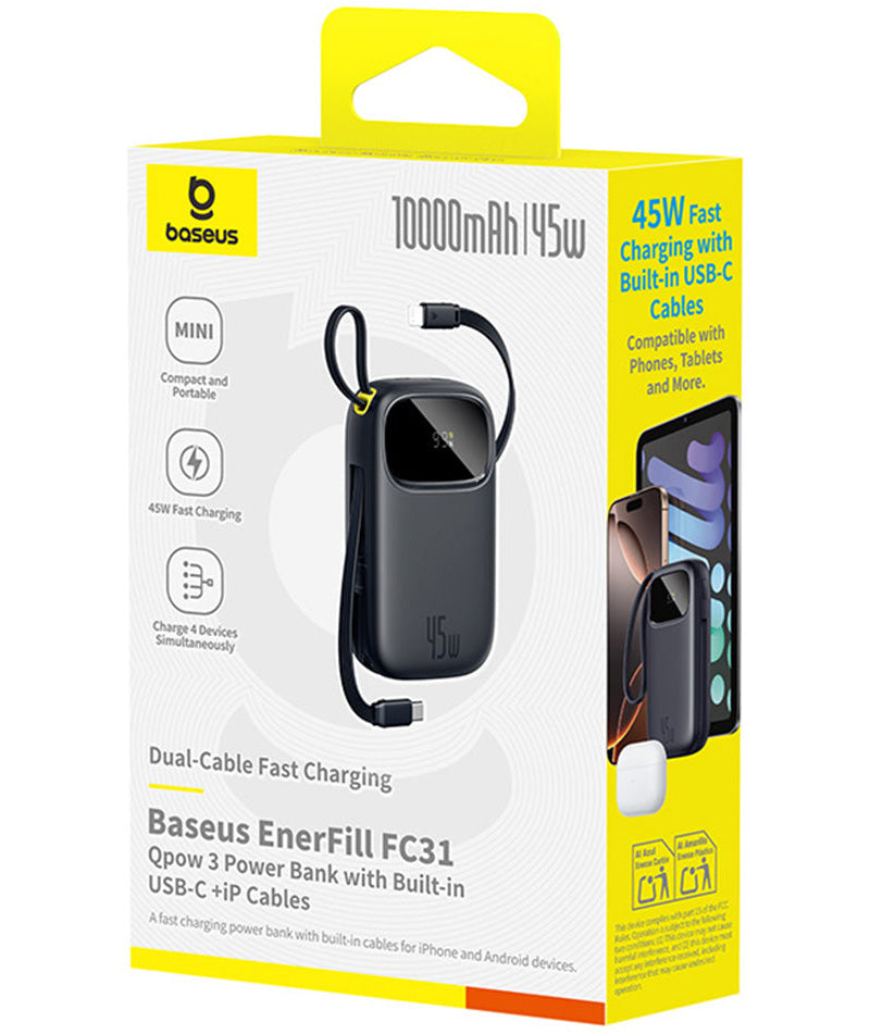 Batterie Externe Baseus EnerFill FC31 Qpow 3, 10000mAh, 45W, QC + PD, 1 x USB-A - 3 x USB-C, Noire P10082102123-00