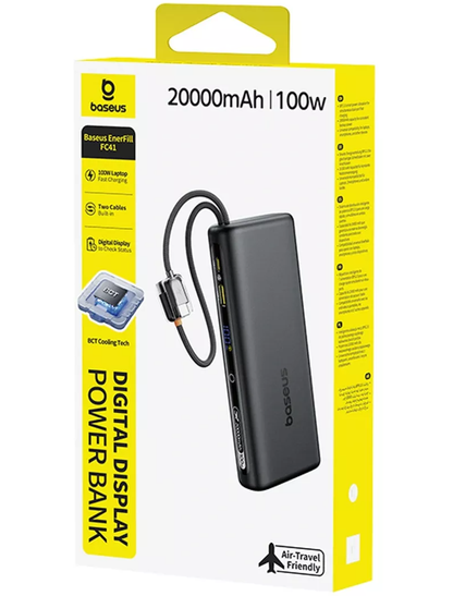 Externer Akku Baseus EnerFill FC41, 20000mAh, 100W, QC + PD, 1 x USB-A - 3 x USB-C, Schwarz E0028N03