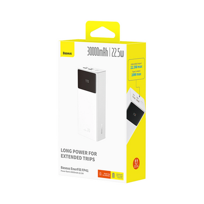 Batterie Externe Baseus EnerFill FP41, 30000mAh, 22.5W, QC + PD, 1 x USB-C - 2 x USB-A, Blanche