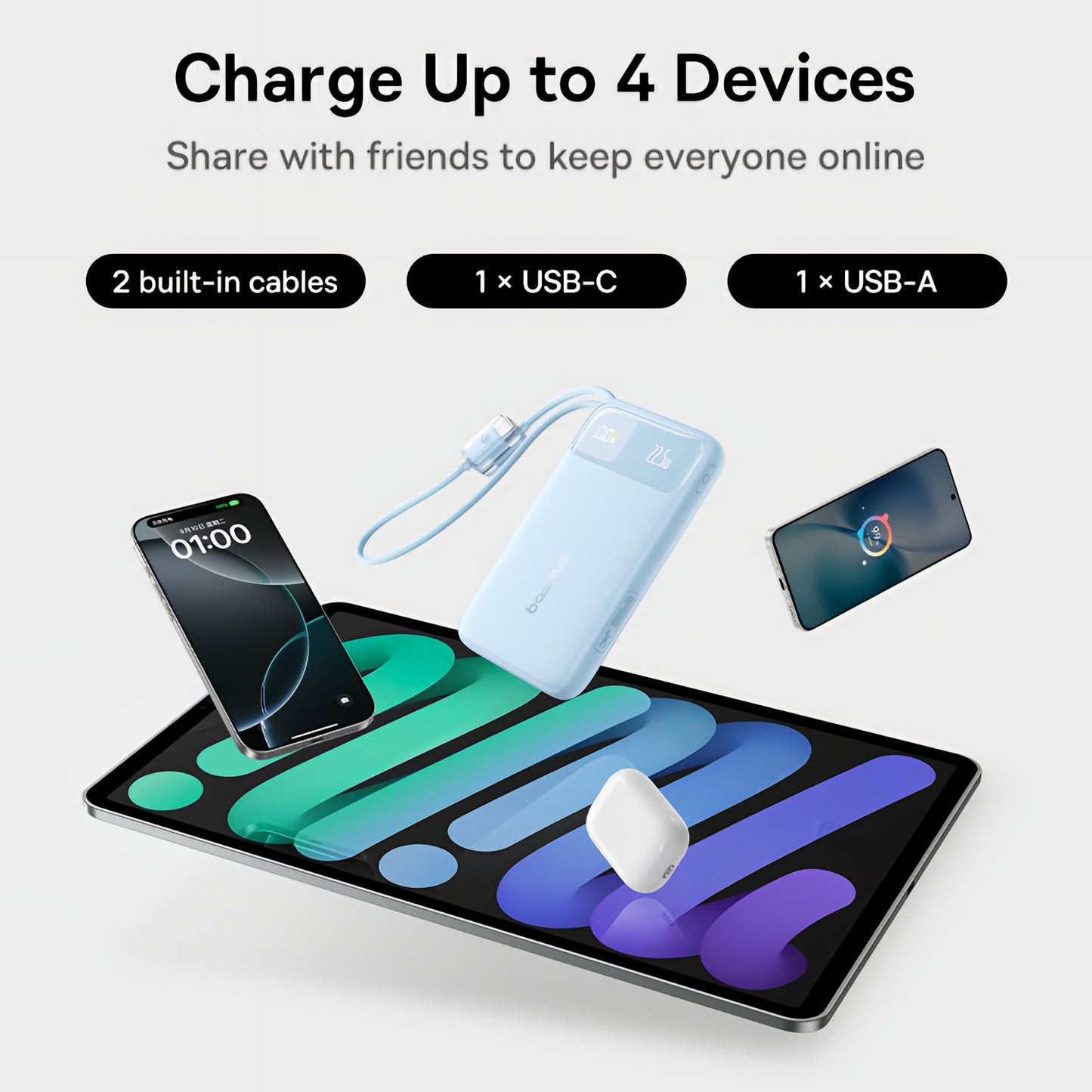 Batterie Externe Baseus EnerFill FC11, 20000mAh, 22,5W, QC + PD, 1 x Lightning - 1 x USB-A - 2 x USB-C, Bleue E0027S06