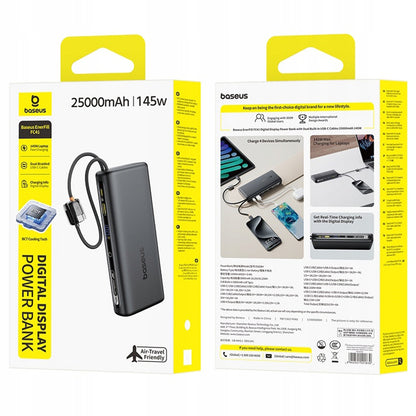 Externe Batterie Baseus EnerFill FC41, 25000mAh, 145W, QC + PD, 1 x USB-A - 3 x USB-C, Schwarz E0028H03