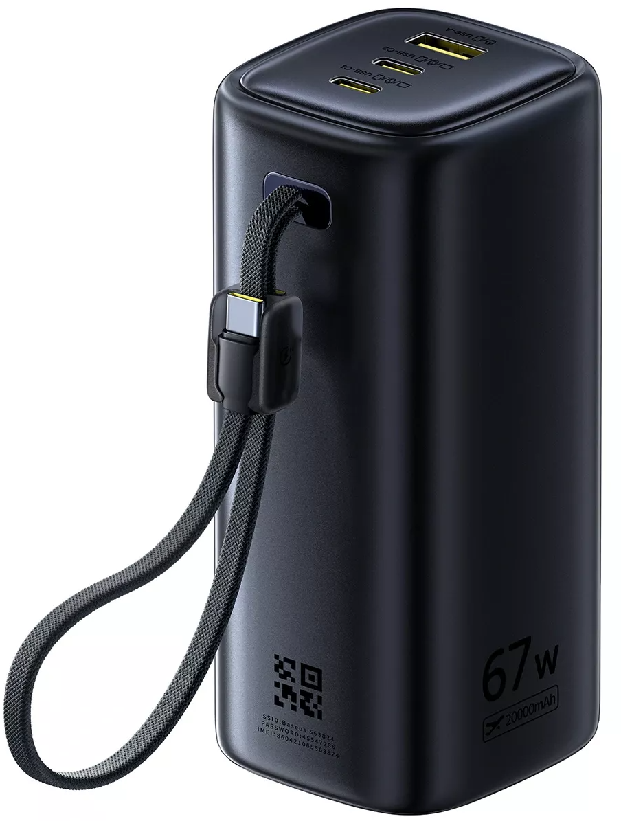 Batteria Esterna Baseus EnerGeek GX11, 20000mAh, 67W, QC + PD, 1 x USB-A - 2 x USB-C, Nera E0025701