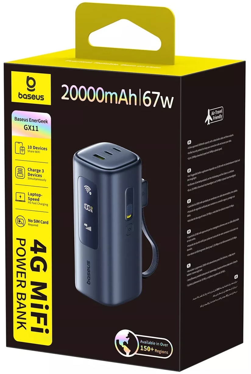 Batteria Esterna Baseus EnerGeek GX11, 20000mAh, 67W, QC + PD, 1 x USB-A - 2 x USB-C, Nera E0025701
