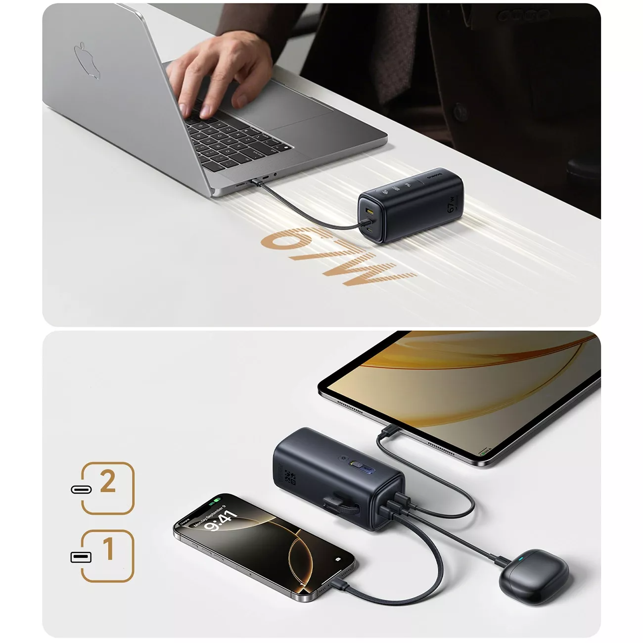 Batteria Esterna Baseus EnerGeek GX11, 20000mAh, 67W, QC + PD, 1 x USB-A - 2 x USB-C, Nera E0025701