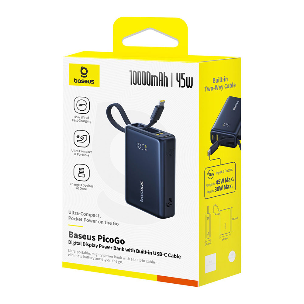 Batteria Esterna Baseus PicoGo, 10000mAh, 45W, QC + PD, 1 x USB-A - 2 x USB-C, Nera P10076803123-00