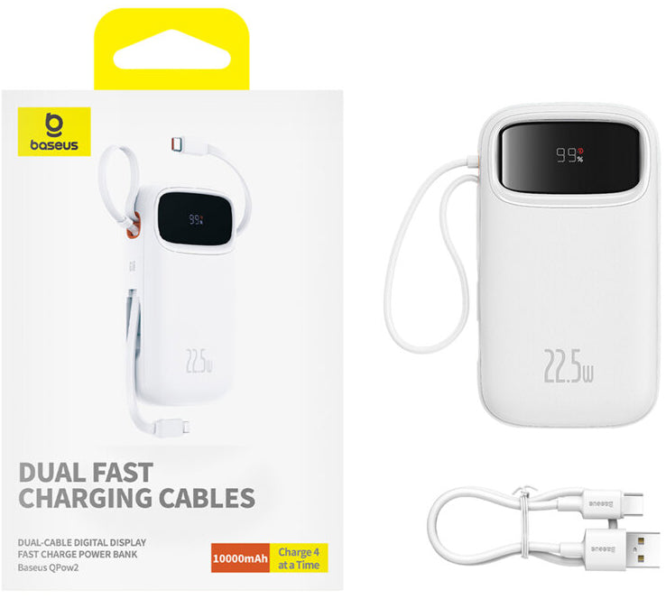 Batterie Externe Baseus Qpow2, 10000mAh, 22.5W, QC + PD, 1 x Lightning - 1 x USB-A - 2 x USB-C, Blanche P10055003223-00