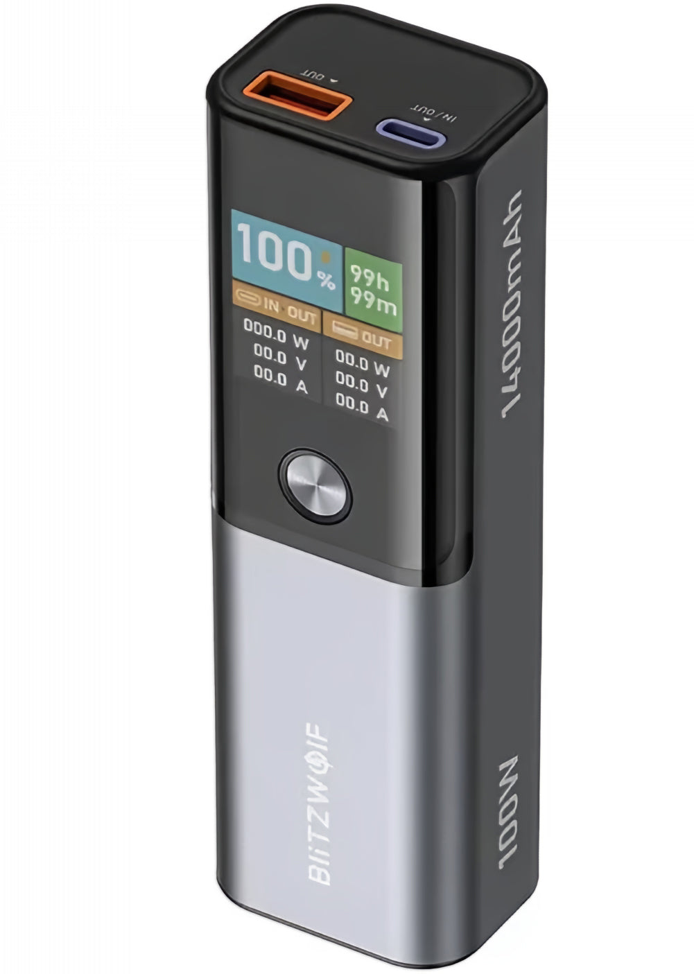 Externe Batterie BlitzWolf BW-P23, 14000mAh, 100W, QC + PD, 1 x USB-A - 1 x USB-C, Grau