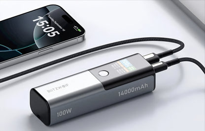 Externe Batterie BlitzWolf BW-P23, 14000mAh, 100W, QC + PD, 1 x USB-A - 1 x USB-C, Grau