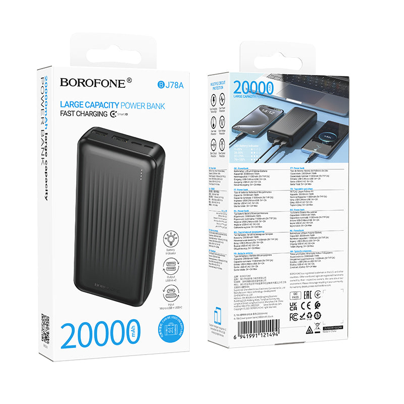 Batteria Esterna Borofone BJ78A Clever, 20000mAh, 10W, 2 x USB-A, Nera