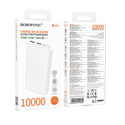 Batterie Externe Borofone BJ80A Clever, 10000mAh, 22.5W, QC + PD, 1 x USB-C - 2 x USB-A, Blanche