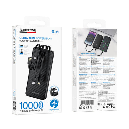 Externe Batterie Borofone BJ84 Smooth, 10000mAh, 10W, 1 x Lightning - 1 x microUSB - 1 x USB-A - 1 x USB-C, Schwarz