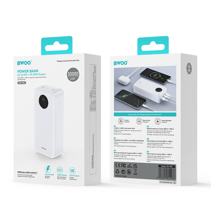 Batteria Esterna BWOO BO-P64, 30000mAh, 22.5W, QC + PD, 1 x USB-C - 2 x USB-A, Bianca