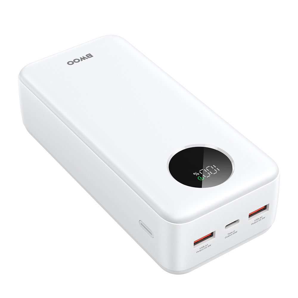 Batteria Esterna BWOO BO-P64, 30000mAh, 22.5W, QC + PD, 1 x USB-C - 2 x USB-A, Bianca