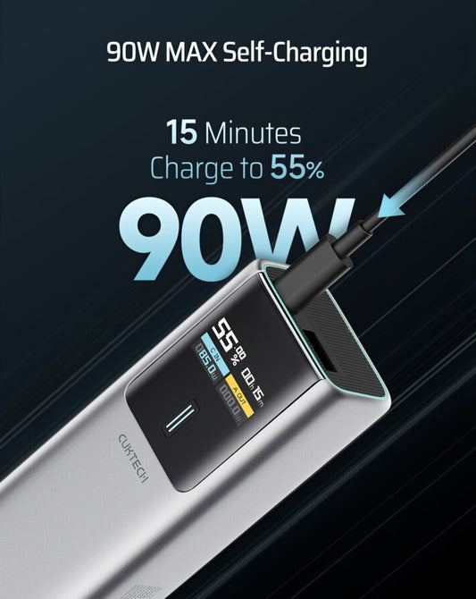 Batteria Esterna Cuktech, 10000mAh, 150W, QC + PD, 1 x USB-A - 1 x USB-C, Grigio CKPB100PGLBK